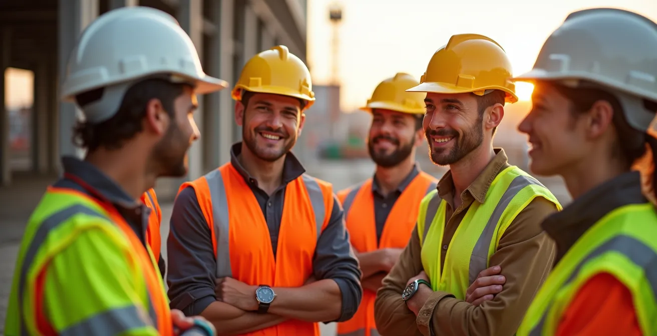 Équipe de chantier coordonnée avec vêtements haute visibilité personnalisés