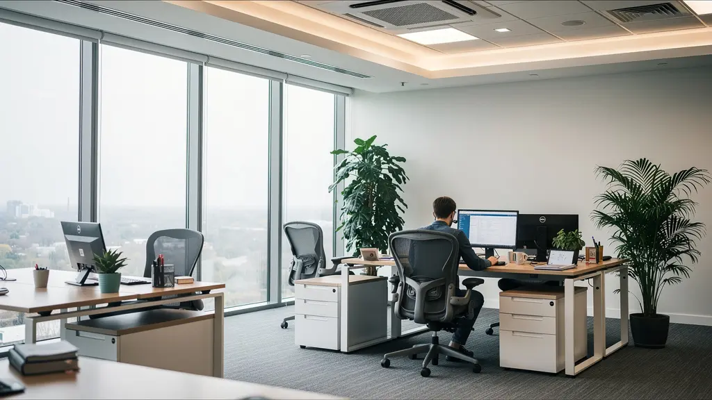 Espace de bureau commercial avec système CVC performant assurant le confort des employés