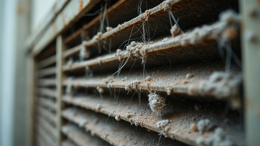 Filtre CVC encrassé nécessitant remplacement dans un système de ventilation commercial